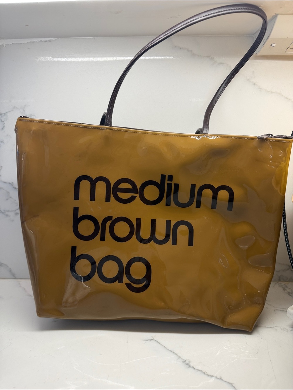 Medium Brown Bag Glossy Vinyl Tote - Brown